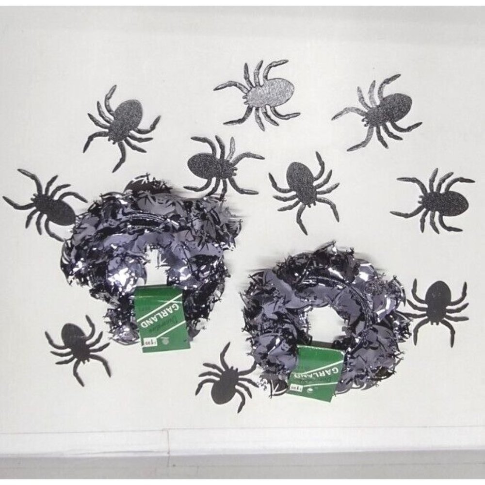 Halloween Black Bat Garlands 25 ft strands Set of 2 Black Sliver Sparkly